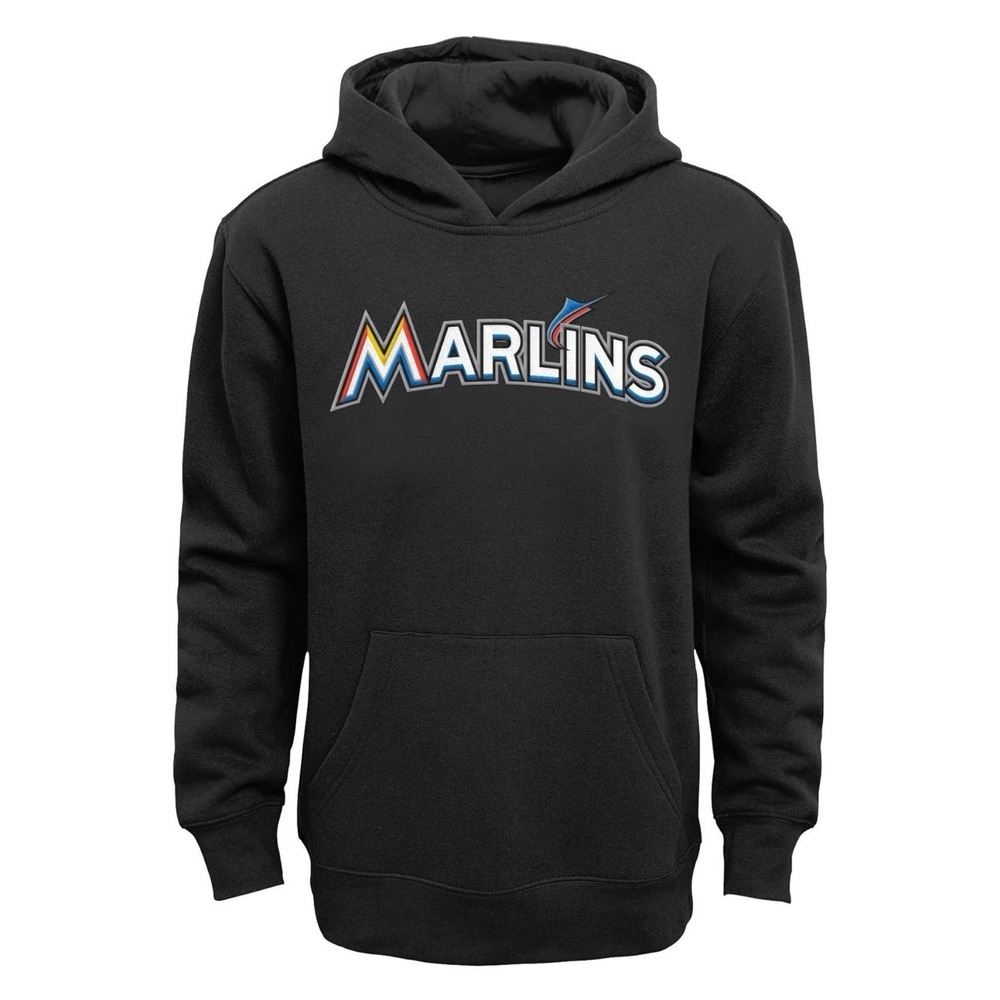 New Outerstuff Miami Marlins MLB Team Apparel Boys Large (7) Wordmark Black